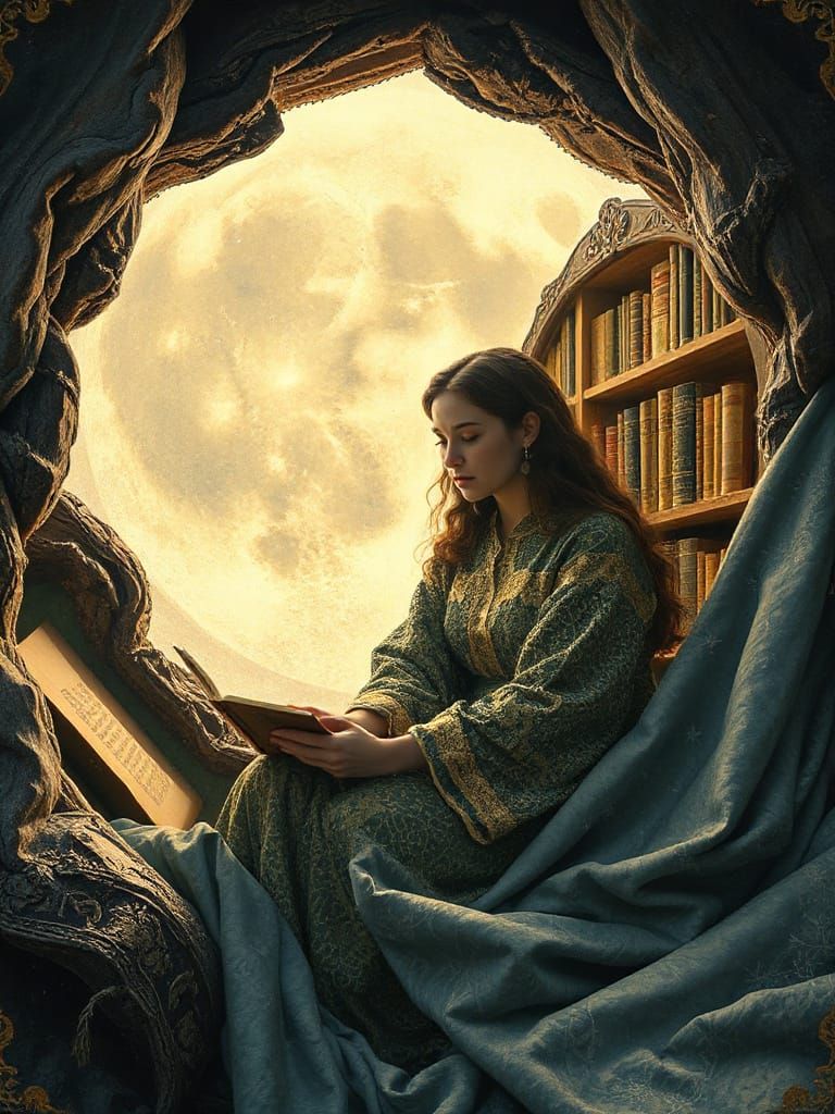 Celestial Librarian in Dying Star, Art Nouveau Style