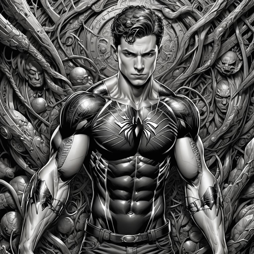 Muscular Tom Holland in Comic Book Art Style