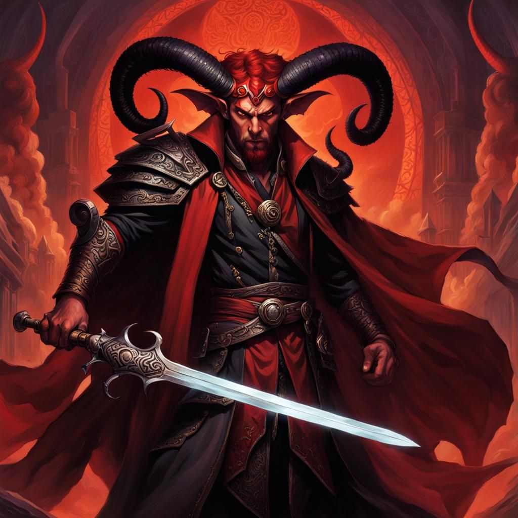 Tiefling Warlock with Great Sword and Lovecraftian Backgroun...