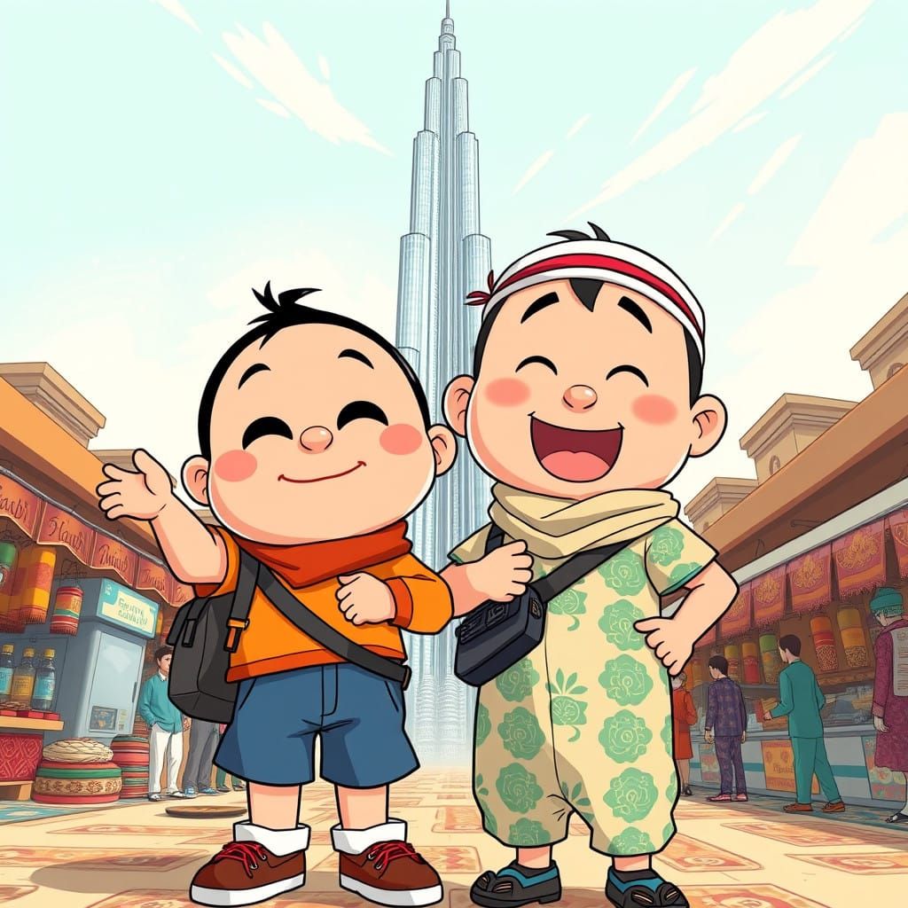Shin-chan and Nobita in Vibrant Dubai Market