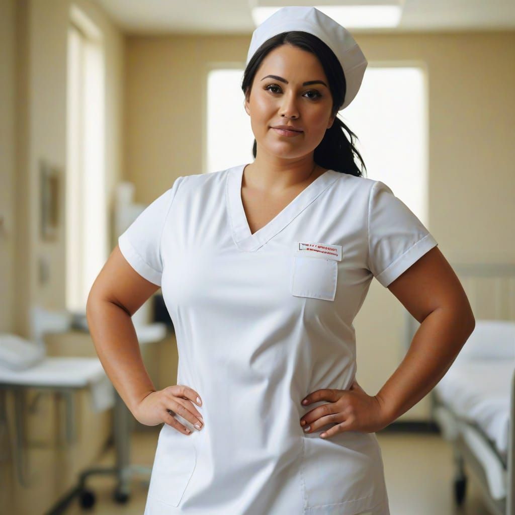 Curvy Nurse in Hospital Setting with Soft Lighting