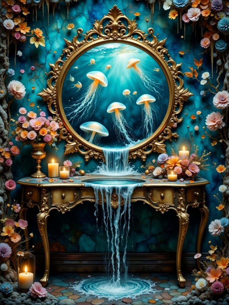 Underwater Reflection on a Surreal Vanity Table