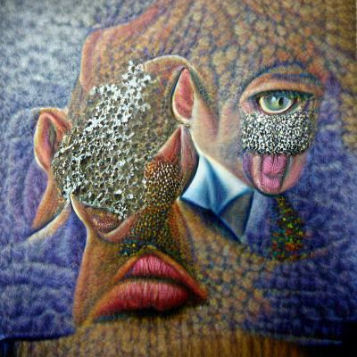 Surreal Stippled Dye-Transfer Oil Painting