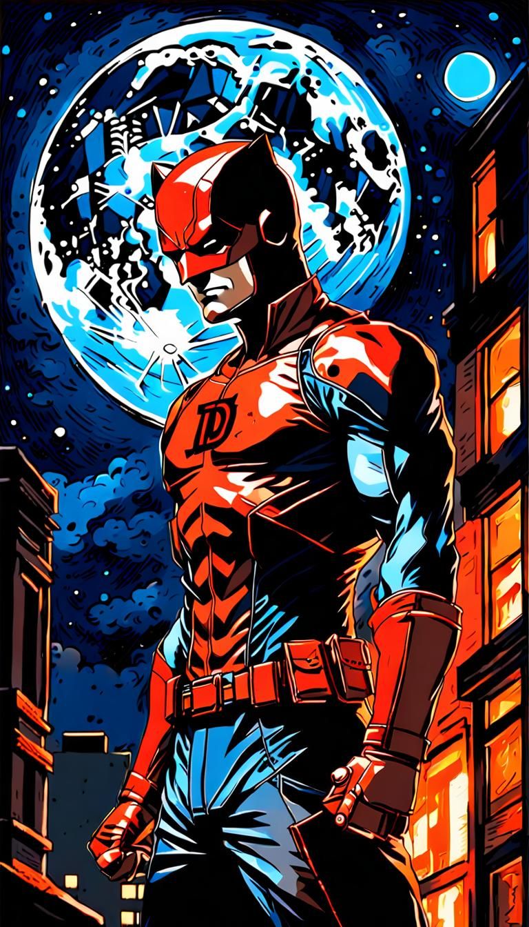 Daredevil Silhouette in Vibrant Oil Paint Style