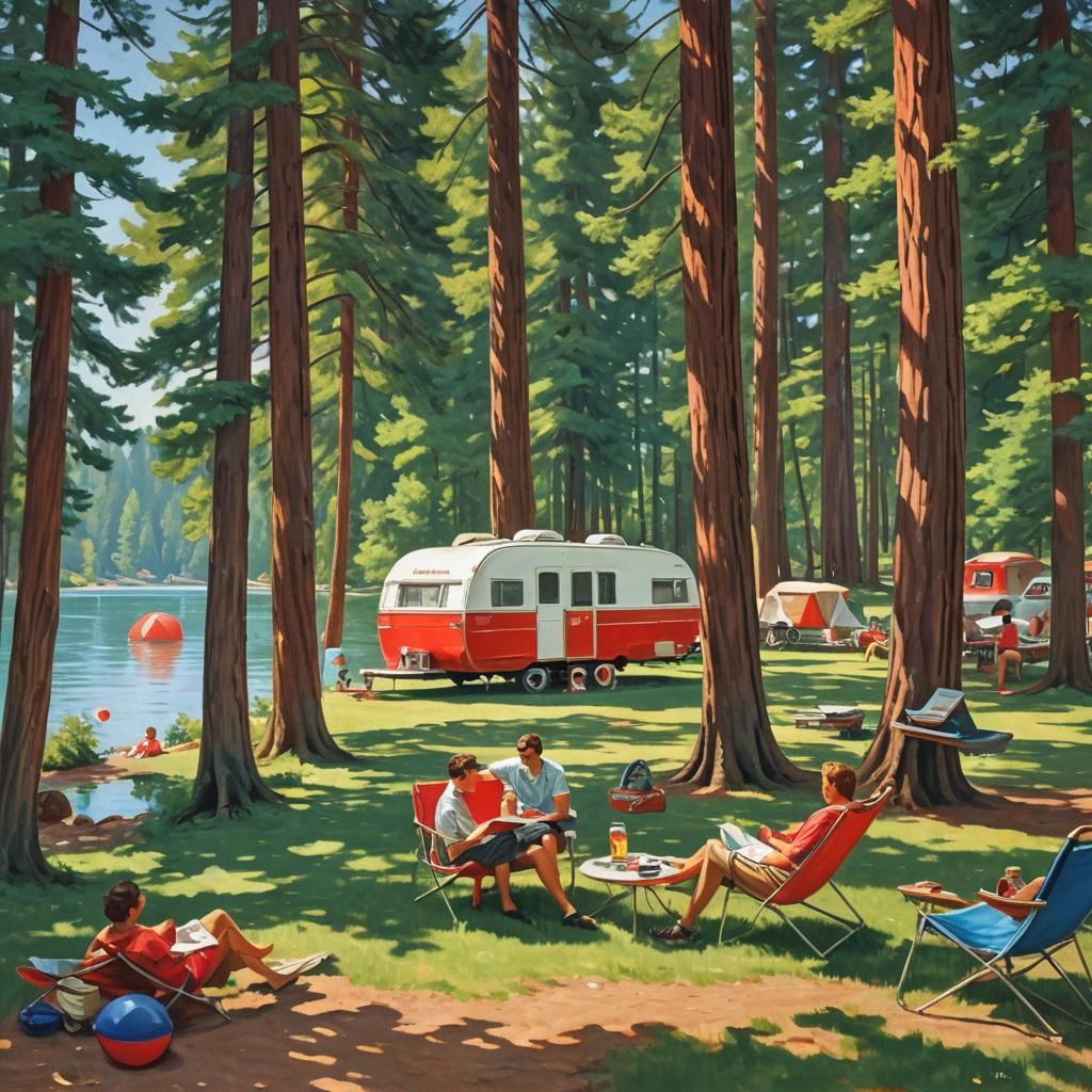 Vintage Camper by Redwood Lake: Impasto Painting