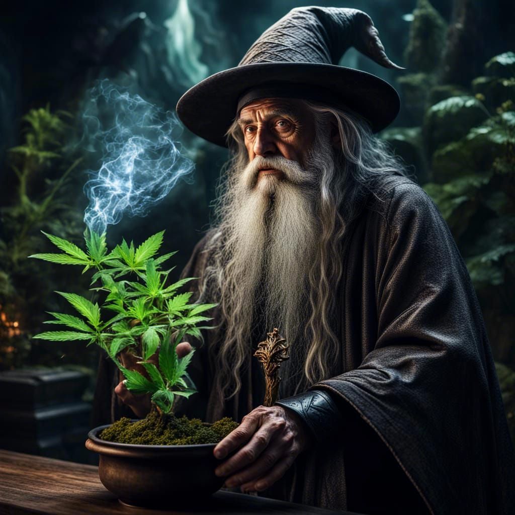 Wizard and Magical Plant: A Mystical Scene