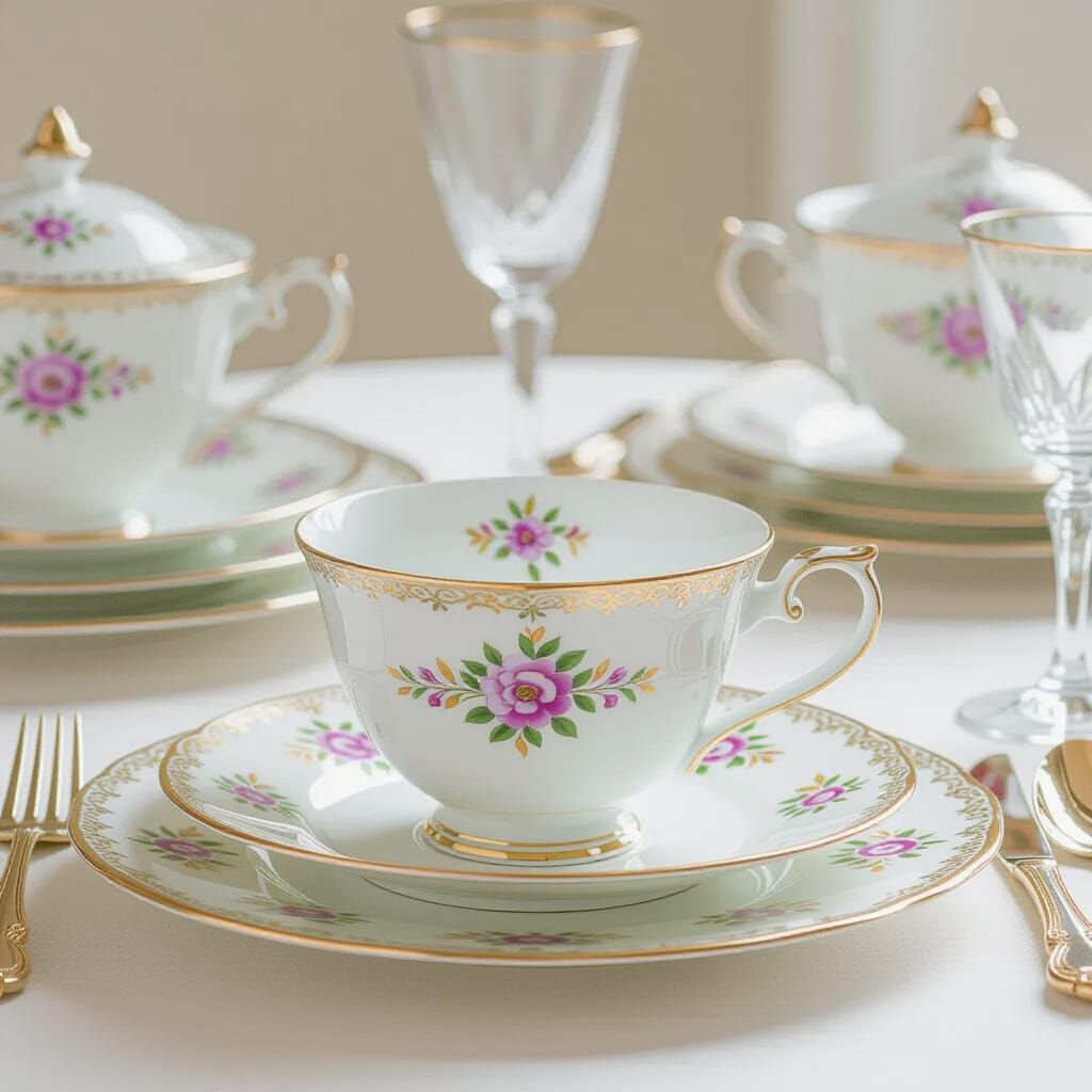 Elegant Fine China Dining Set with Gold Accents