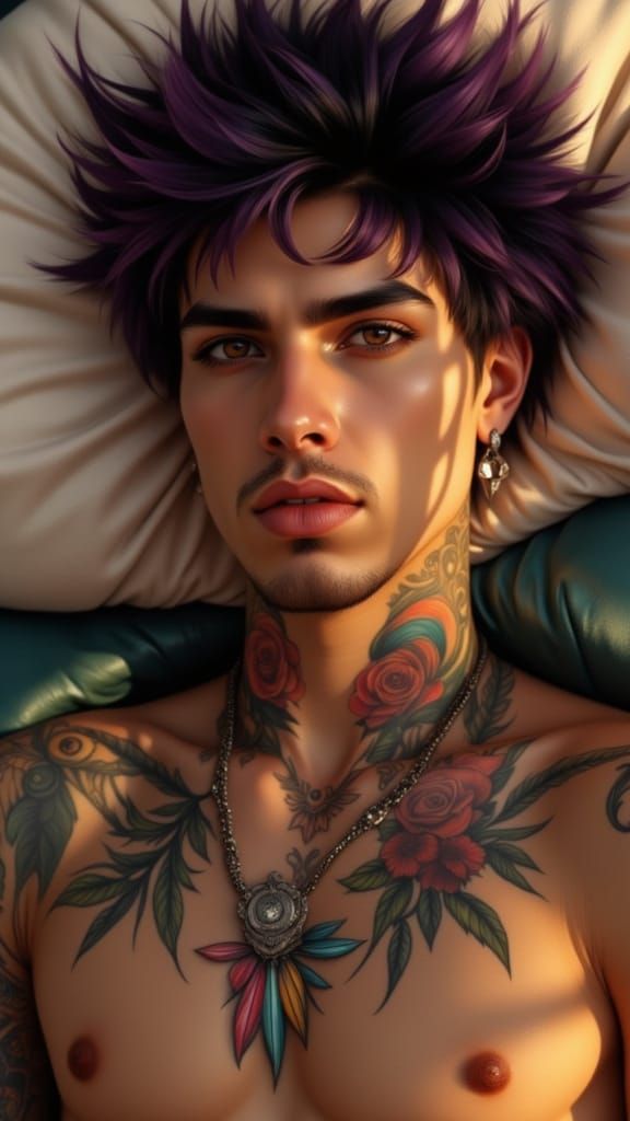 Semi-Realistic Portrait of a Nonbinary Man with Tattoos
