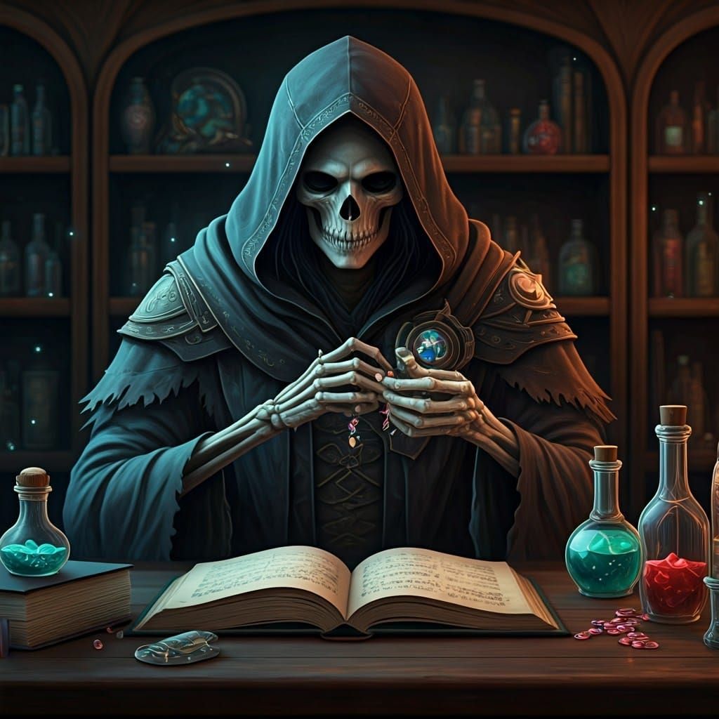 Ethereal Ghost Prepares Medicine in Mystical Apothecary