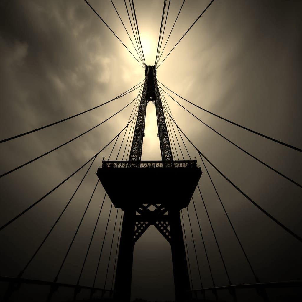 Hyperrealistic Black and White Bridge Tower