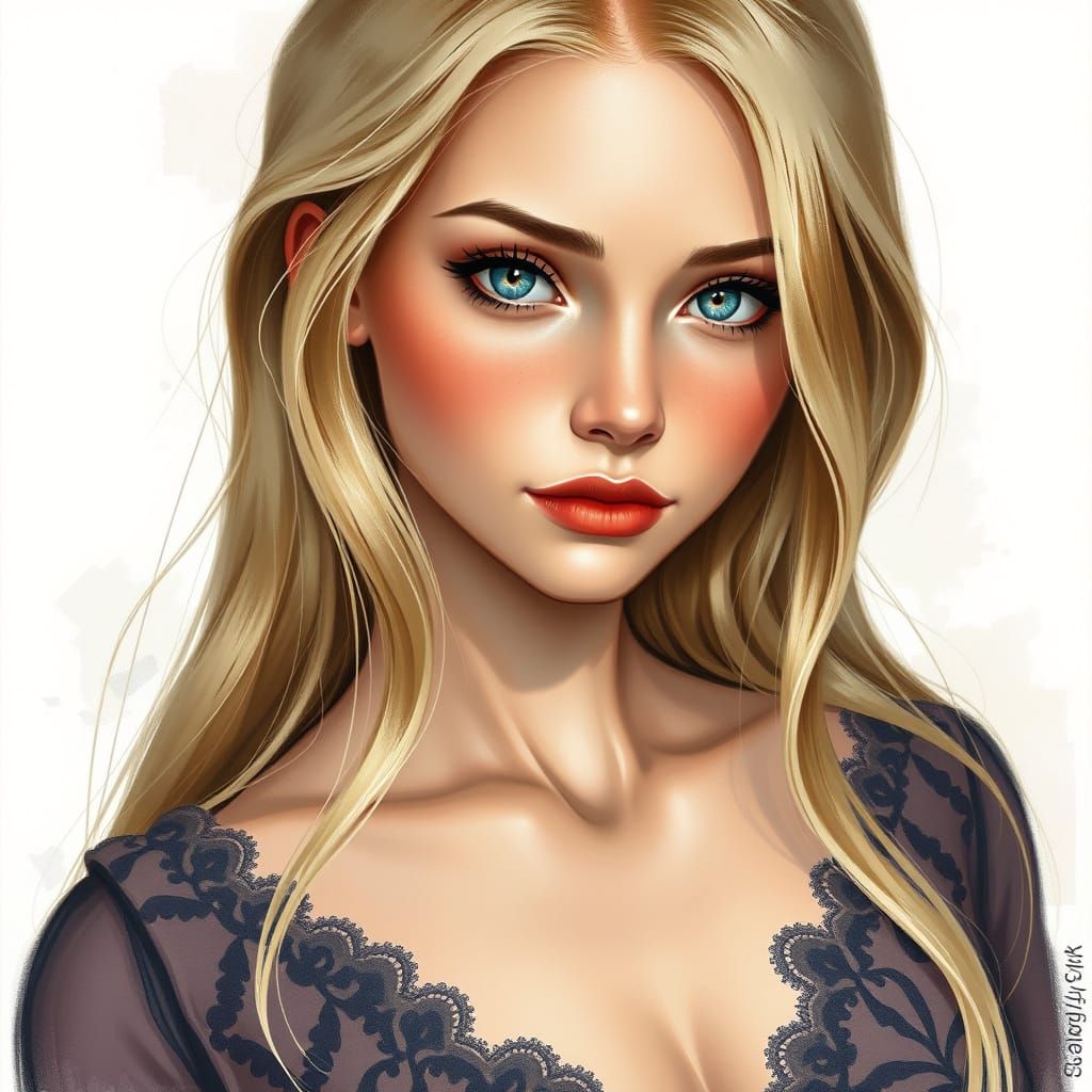 Elegant Blonde Woman with Asymmetrical Features in Matte Pai...