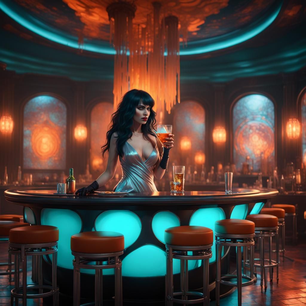 Spellbound Beauty in a Witchy Nightclub, Hyperdetailed Art
