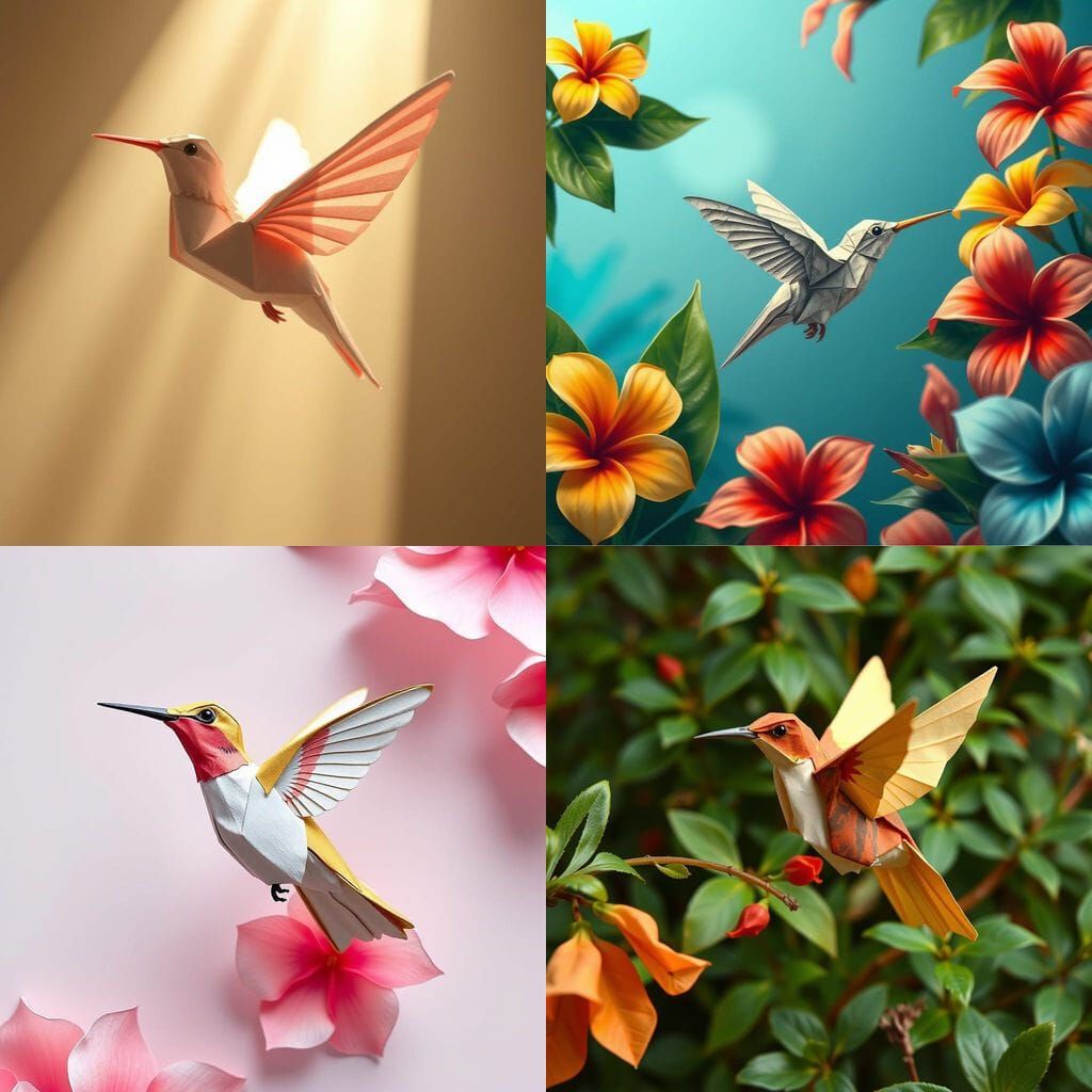 Delicate Origami Paper Hummingbird