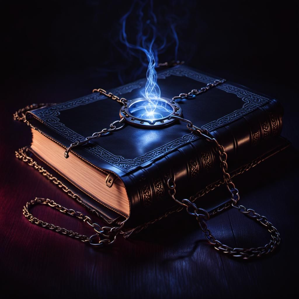 Mysterious Levitating Chained Book in Dark Fantasy
