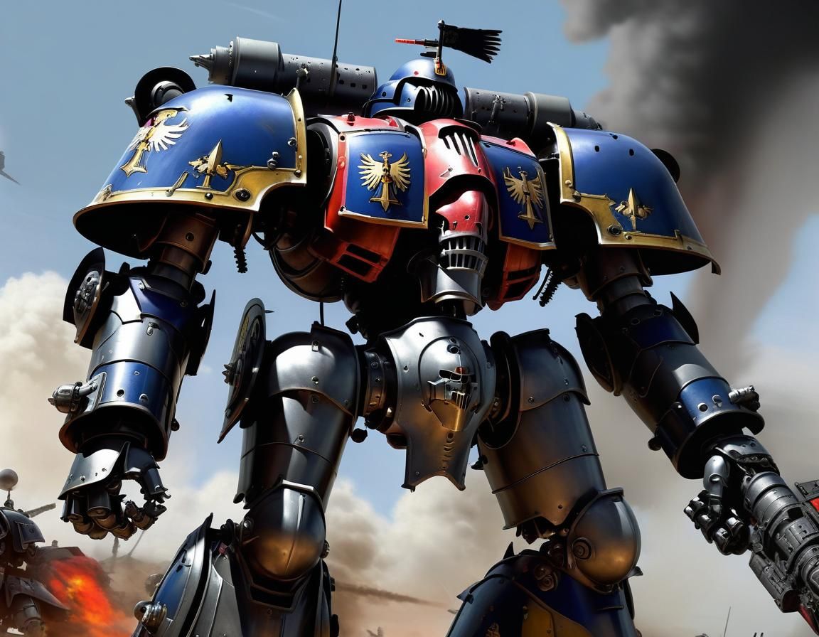 Imperial Knight Mecha in Grimdark Battle, Adrian Smith Style