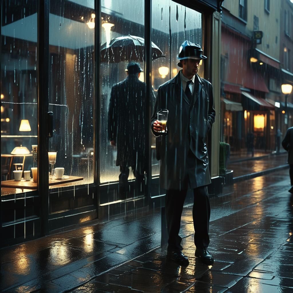 Man Flees Cafe: Surreal Film Still