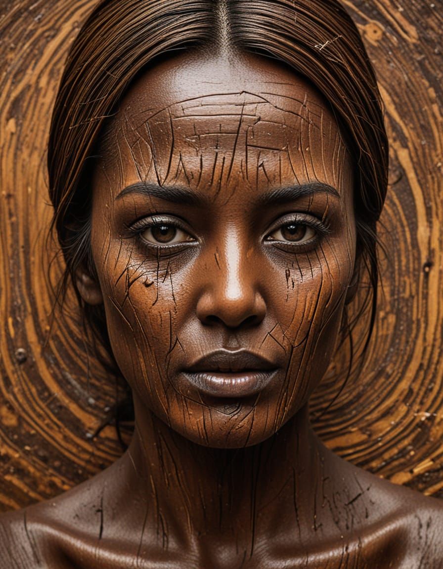 Emotional Portrait in Surreal Amber and Gold Landscape