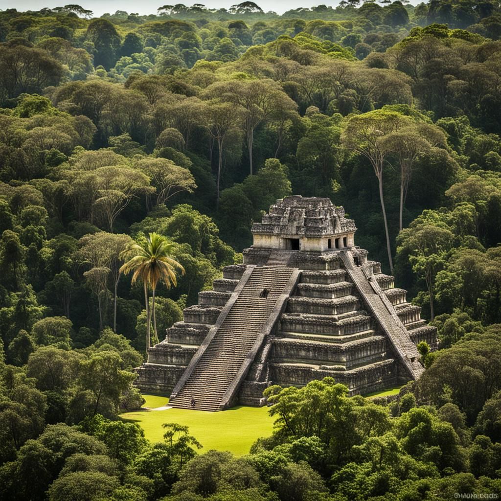 Mayan Temple Ruins in Lush Jungle