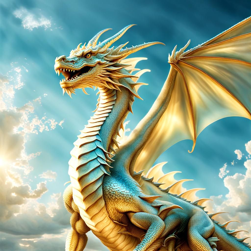Surrealistic Dragon in Soft Focus, with Iridescent Scales an...