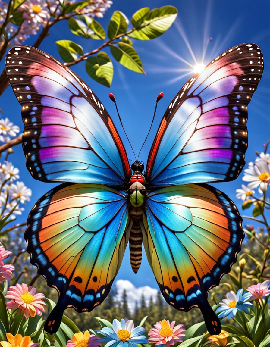 Easter Fantasy with Majestic Flowers and Butterfly