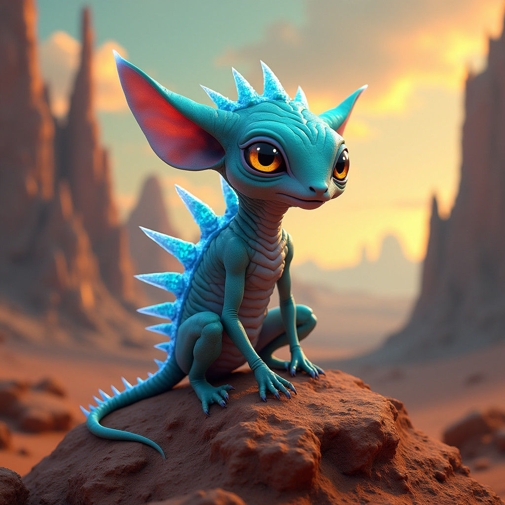 Alien Creature on Arid Planet in Matte Painting Style