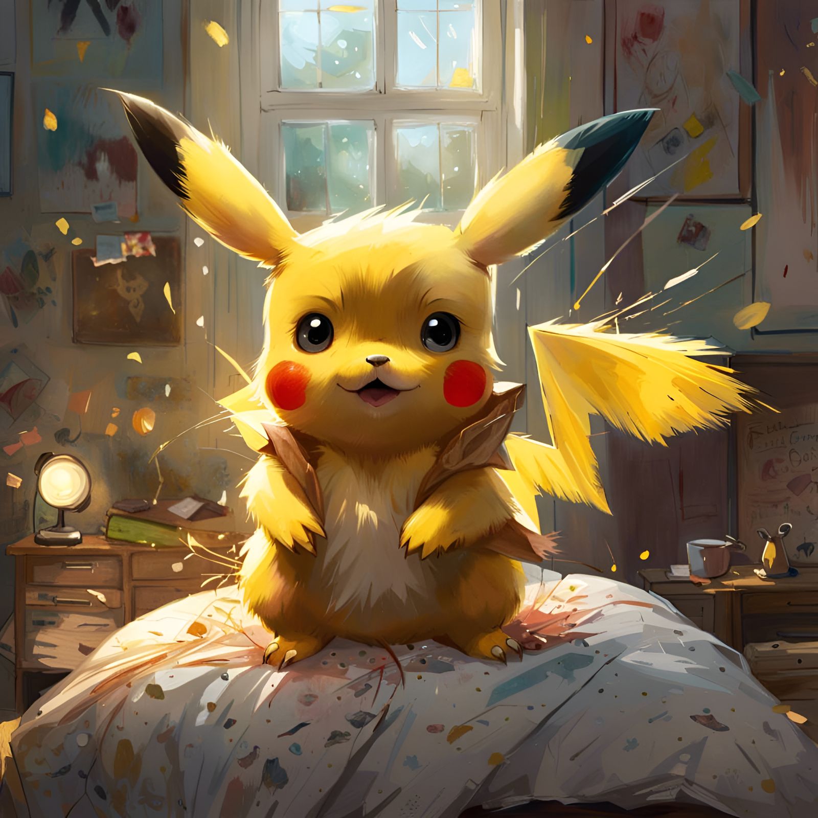 Winged Pikachu Portrait in Pixar and Mixed Media Style