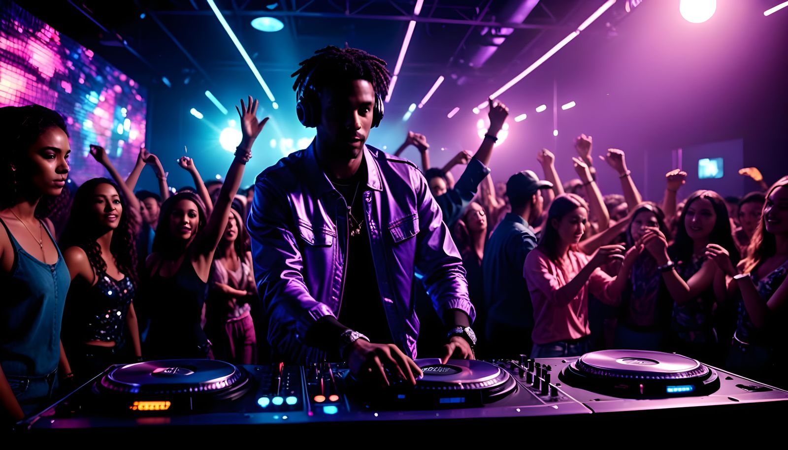 Electric Nightclub Scene in Vibrant Disco Style