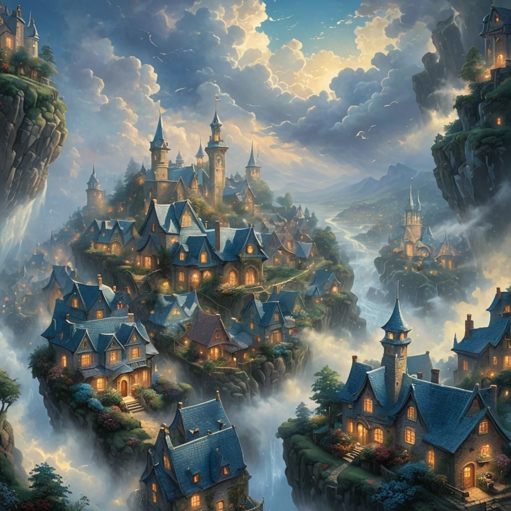 Ethereal Blue Sky Fantasy Landscape