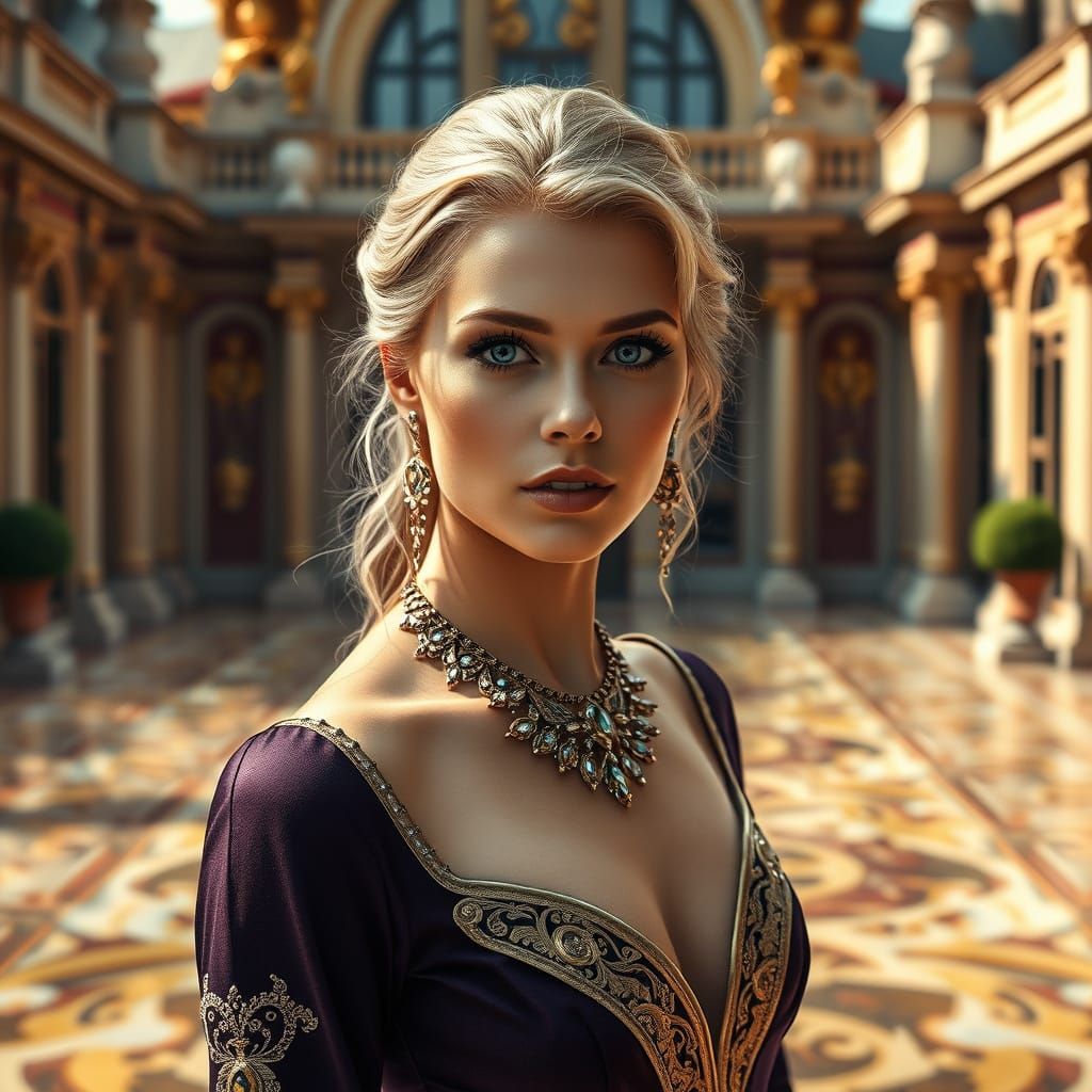 Golden Beauty in Royal Court: Art Nouveau Portrait