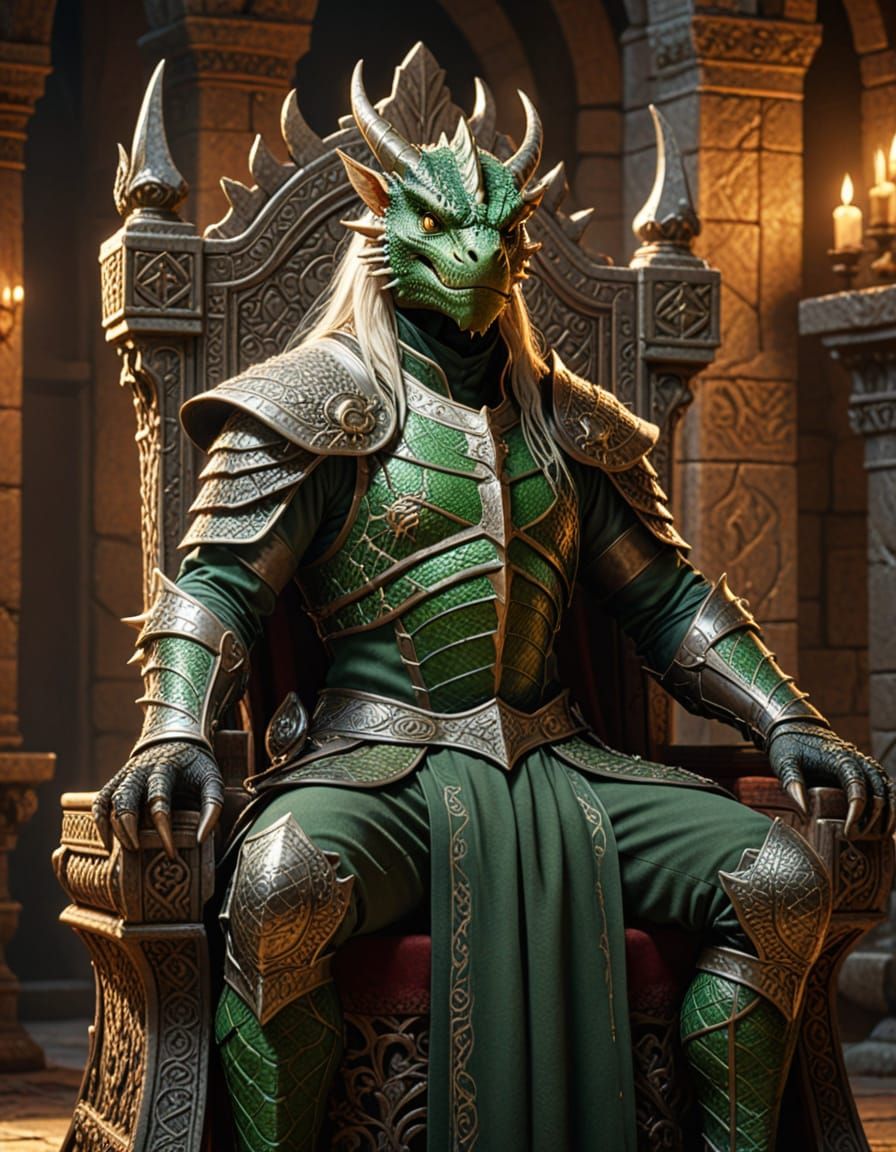 Regal Fantasy Prince Sits Majestically on Ornate Throne