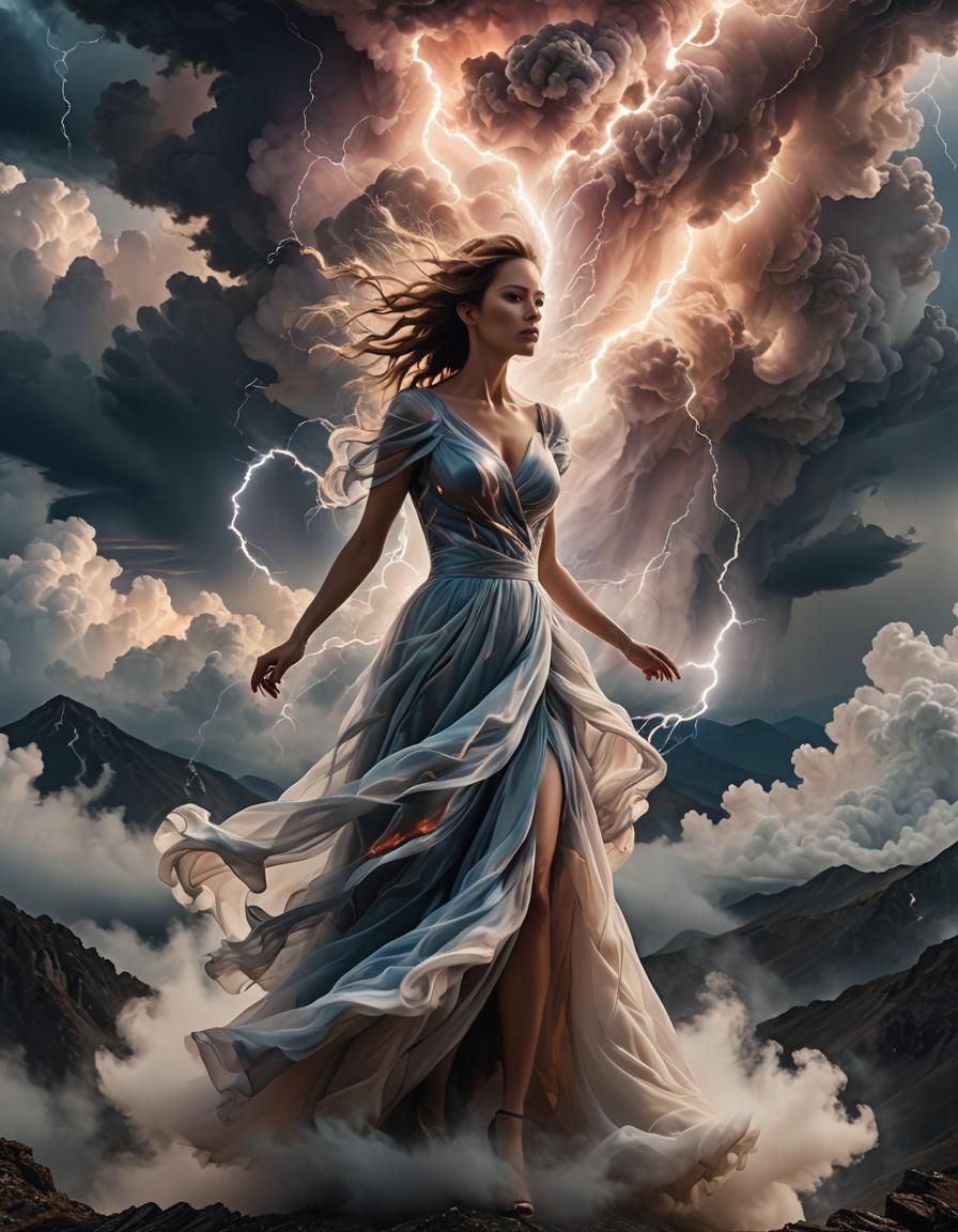 Goddess of the Storm on Windy Mountaintop
