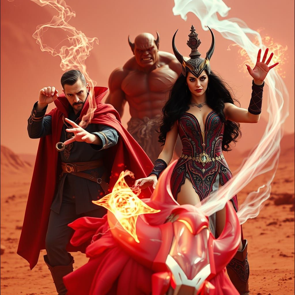 Mystical Spellcasters on Mars: A Cinematic Film Still