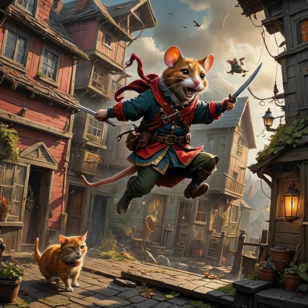 Ranger Mouse Escaping Feline Hunter: Detailed Matte Painting