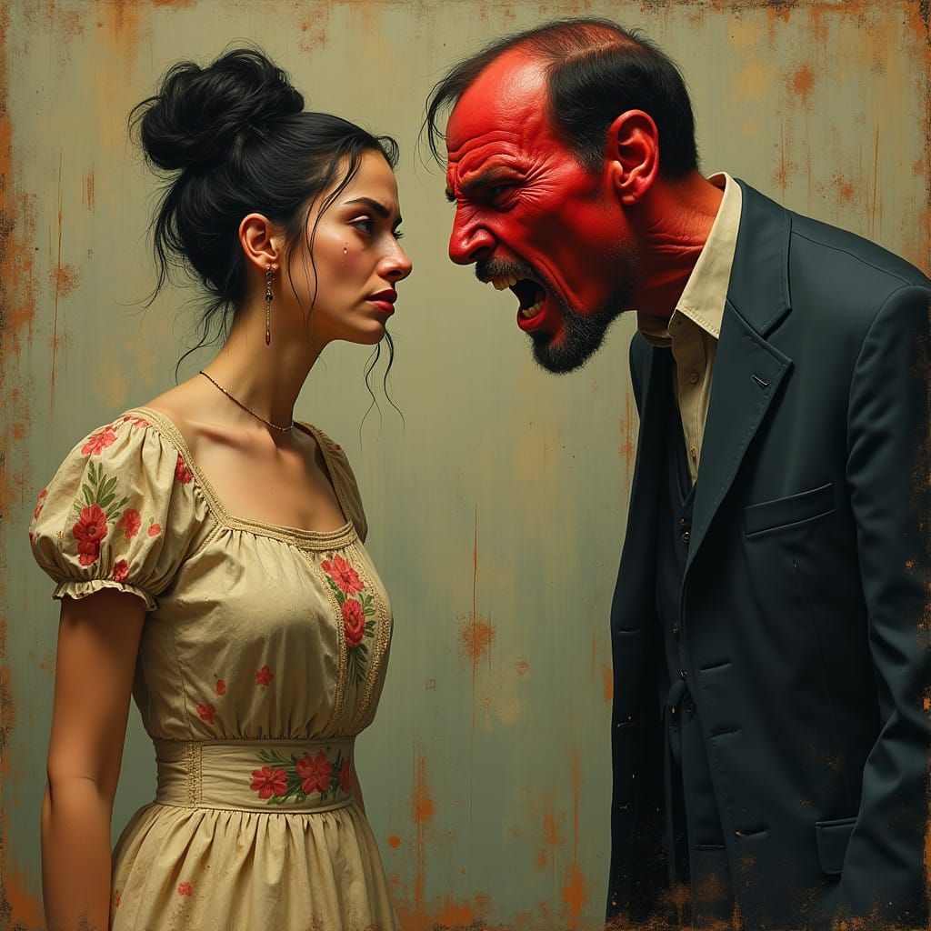 Furious Man Confronts Distraught Woman in Emotive Scene