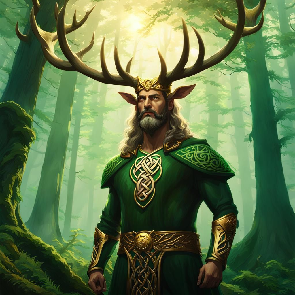 Cernunnos in Misty Forest: Celtic Fantasy Art