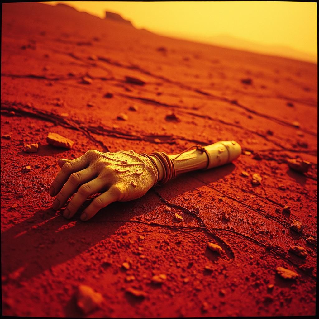 Alien Relic on Barren Mars Landscape