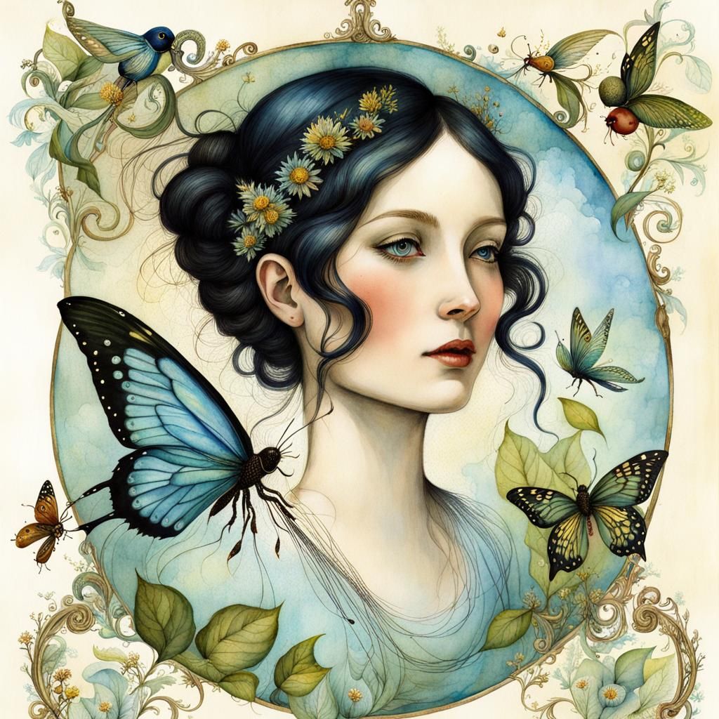 Watercolor Fairy Poster Art in Katrin Welz-Stein Style