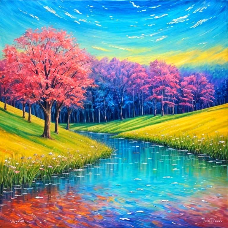 Vibrant Wax Painting Landscape in Pastel Dreams Style