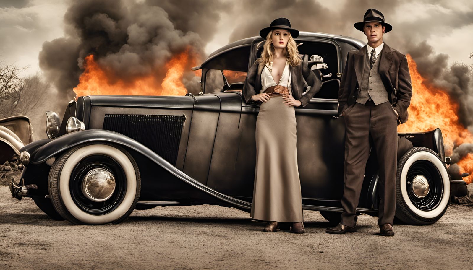 Bonnie and Clyde in Hyperrealistic Cinematic Scene