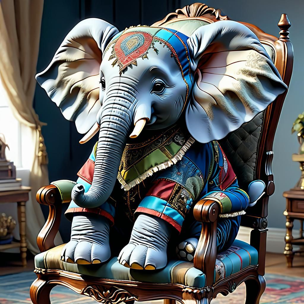 Adorable Patchwork Elephant in Anime Style
