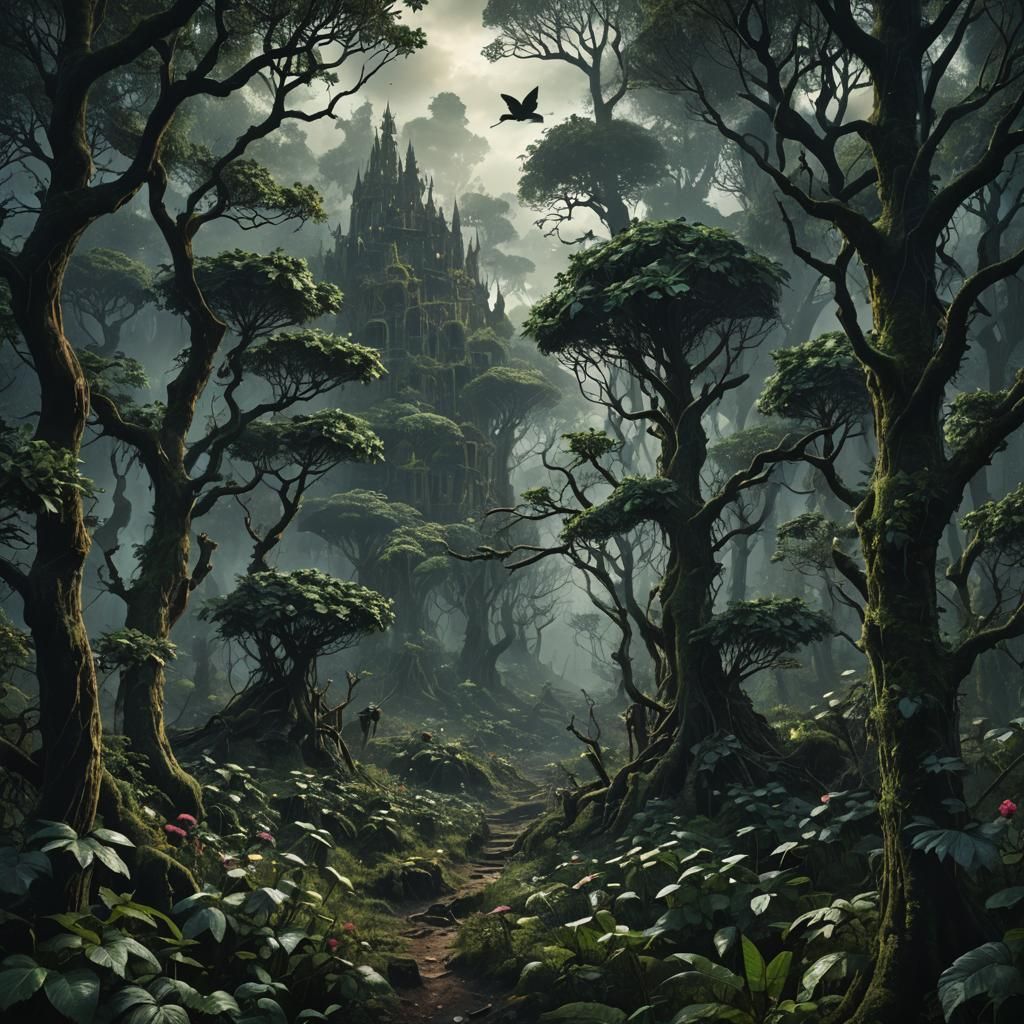 Epic Forest of Black Roses: Digital Matte Painting