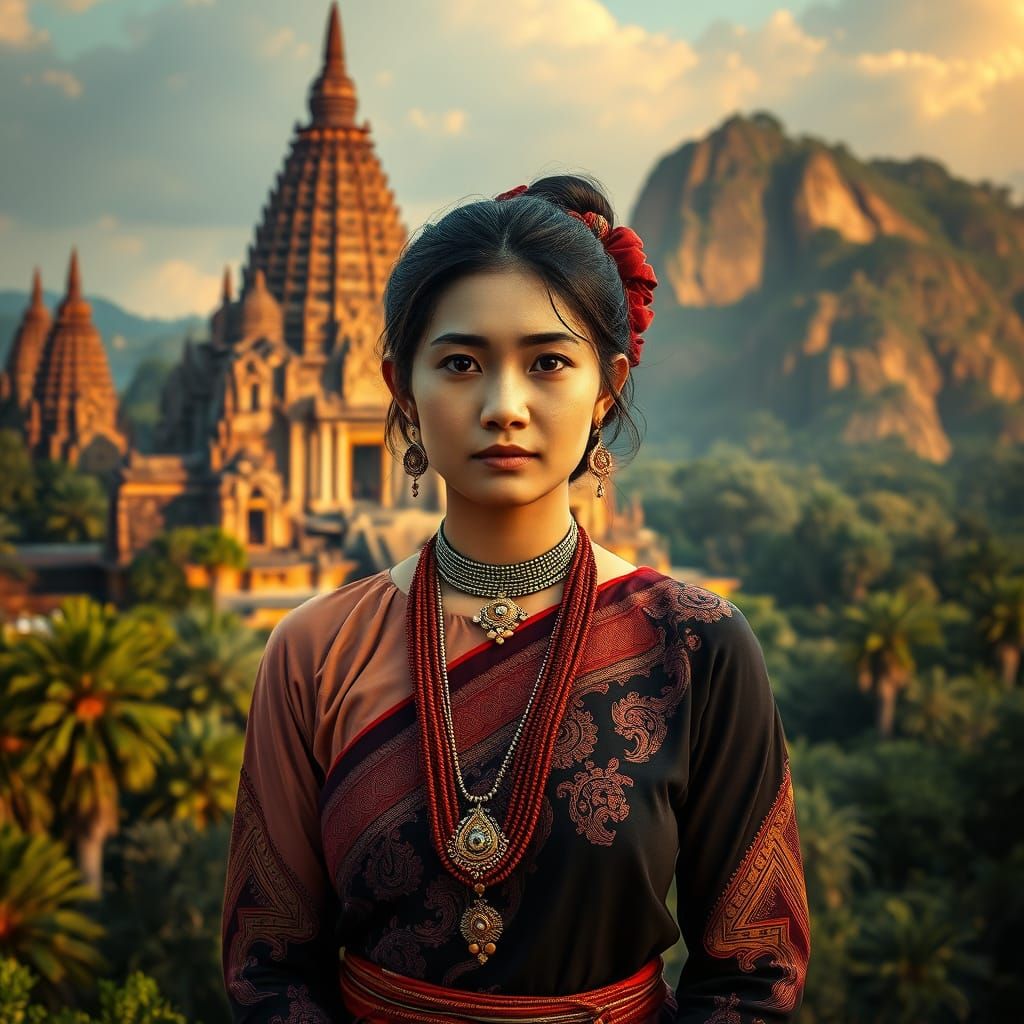 Cambodian Woman in Traditional Dress, Digital Painting