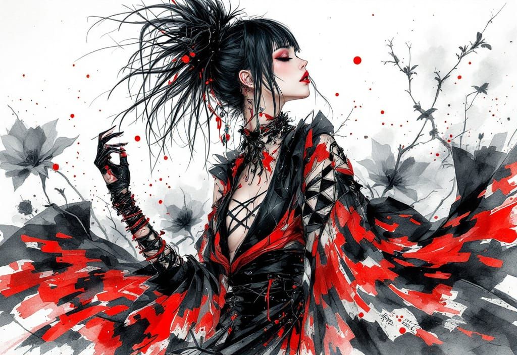 Punk Kimono Fashion in Watercolor Style