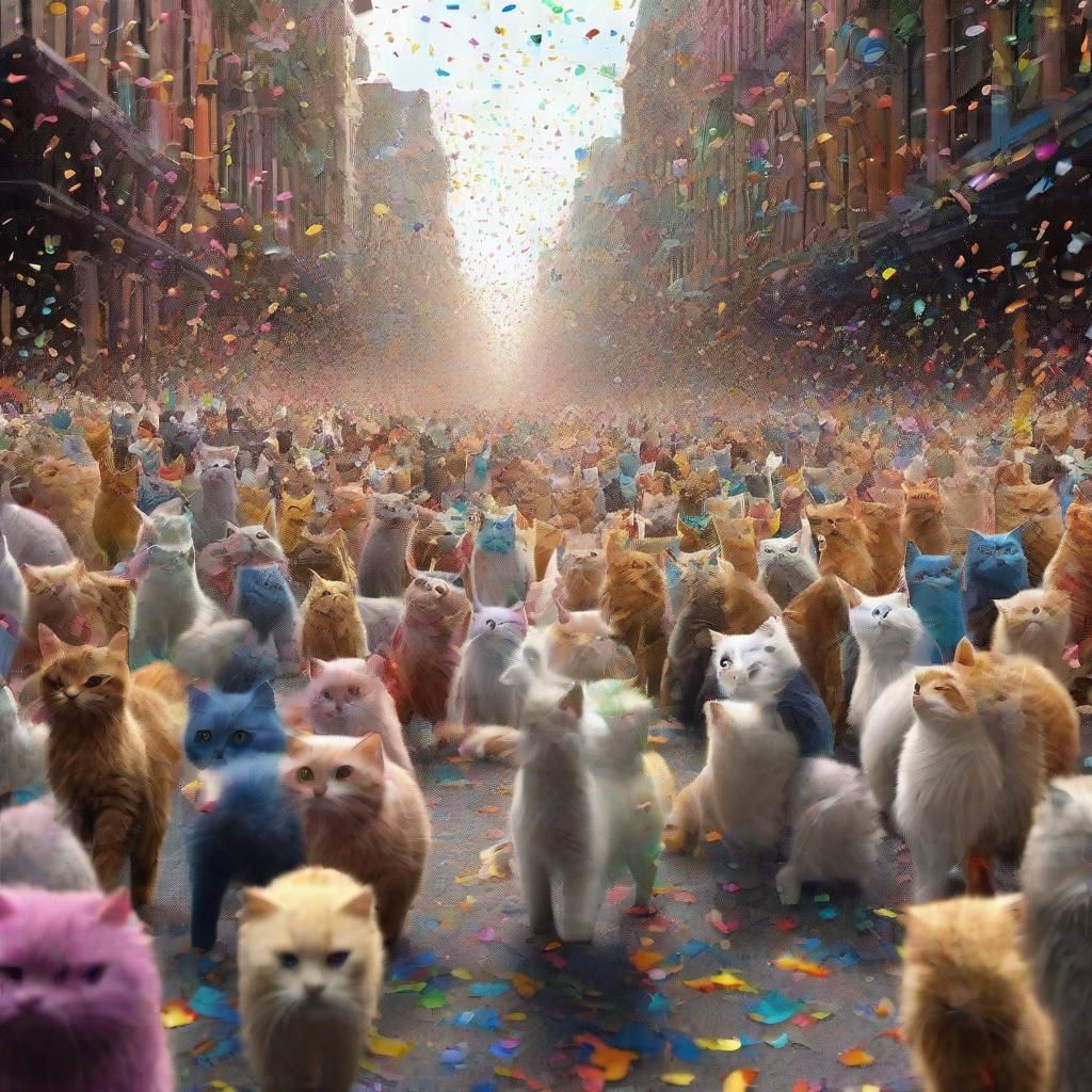 Hundreds of Cats Parade in City Street