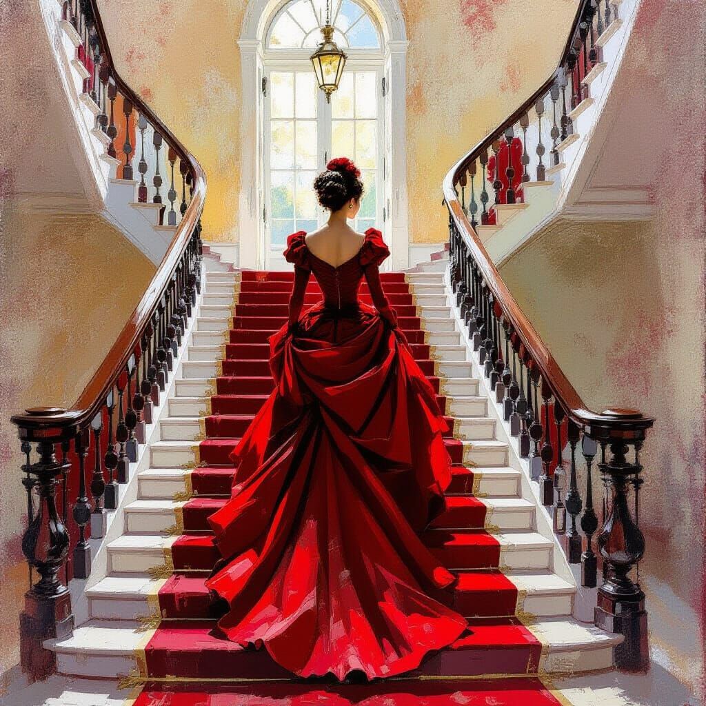 Scarlett O'Hara in Red Velvet, Impressionist Style