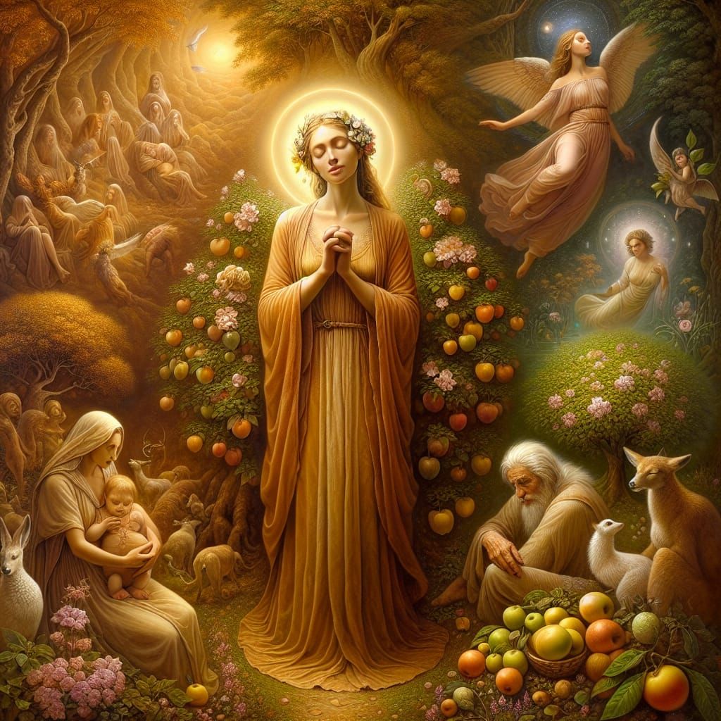 Serene Holy Woman in Fantasy Setting