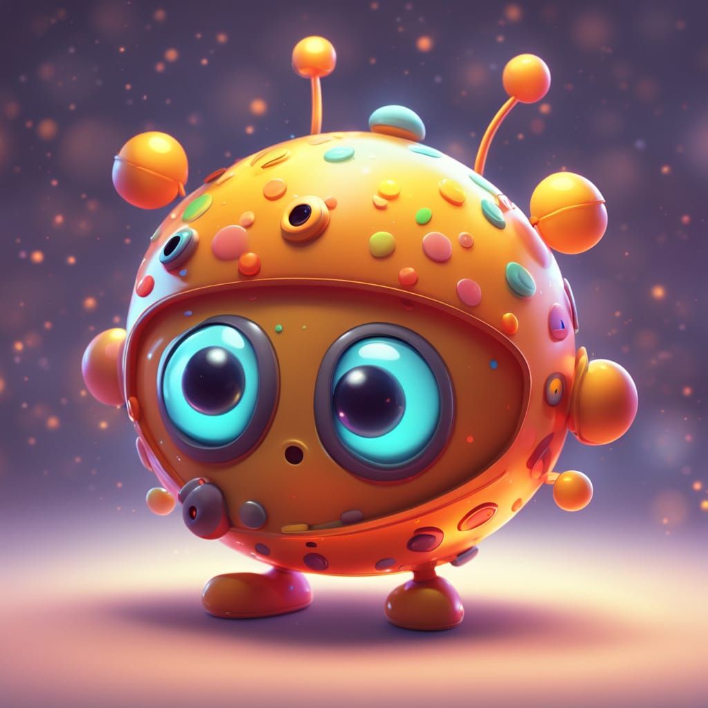 Whimsical Round Character with Glowing Eyes