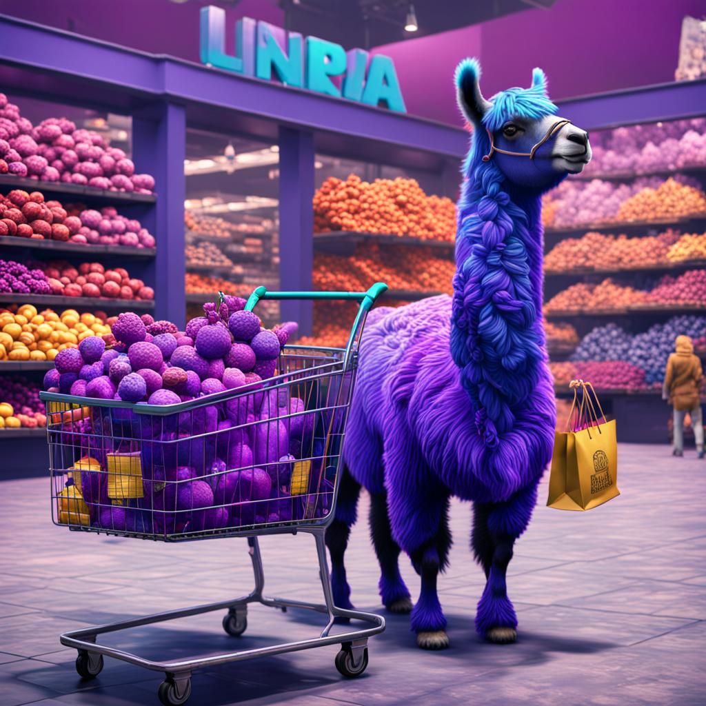 Purple Llama Shopping: Detailed Matte Painting