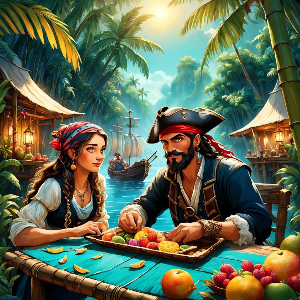 Tropical Pirate Hideaway in Disney Animation Style