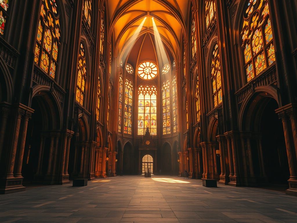 Cathedral Sunset: Stained Glass and Golden Light
